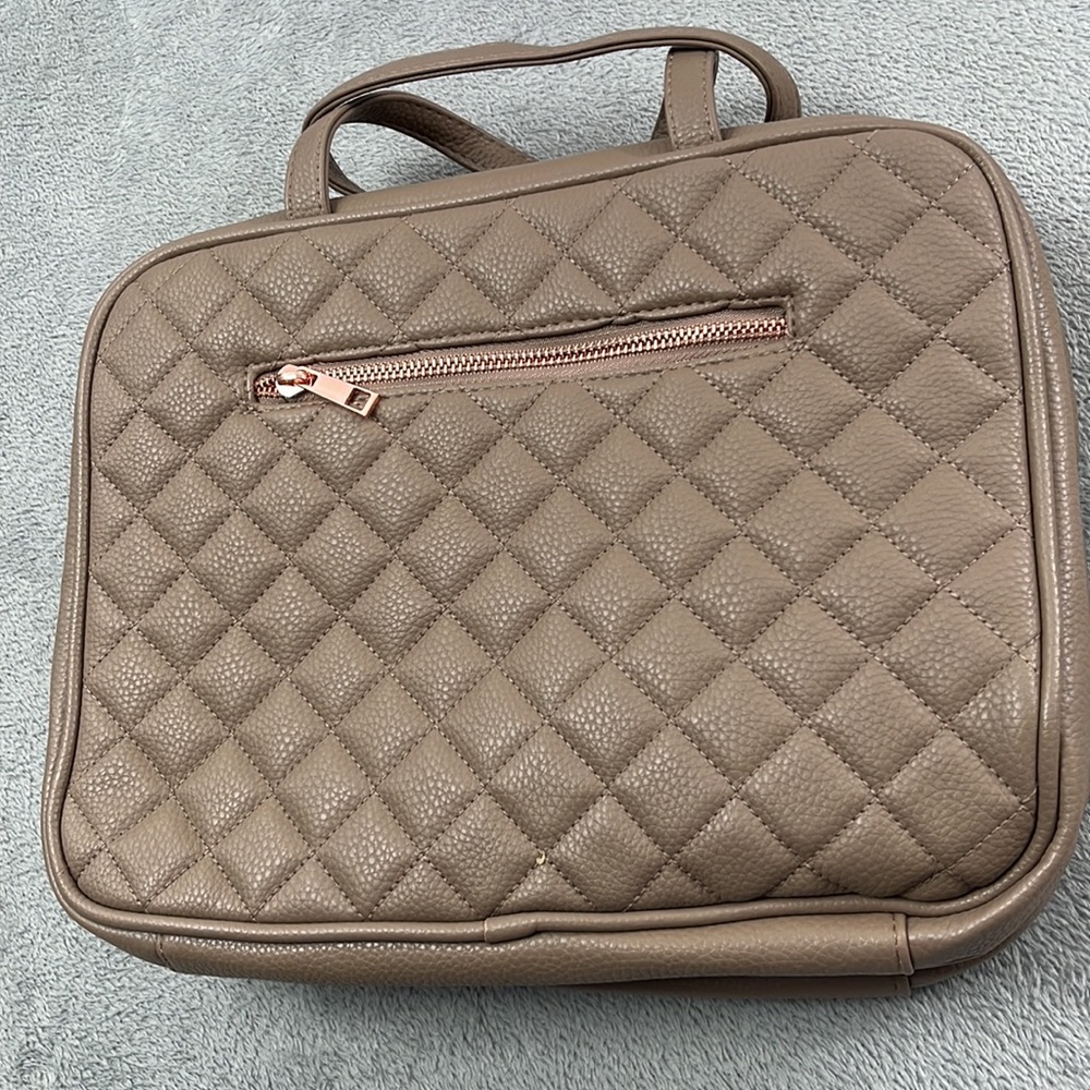 NEW Ms Lovely Toiletry Bag Quilted Tan Leather Tote Bag